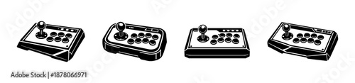 Arcade joystick vector icons set - retro, gaming console symbols, classic controls