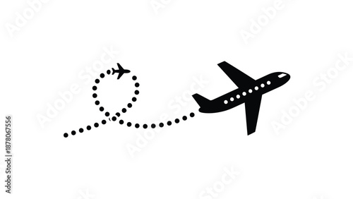 Simple illustration of an airplane leaving a dotted trail in the sky