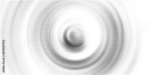 Black radial halftone circles. Dotted sound wave rings. Stippled epicenter, target, radar icon concept. Ripple concentric signal vibration element. Vector round dashed and dotted