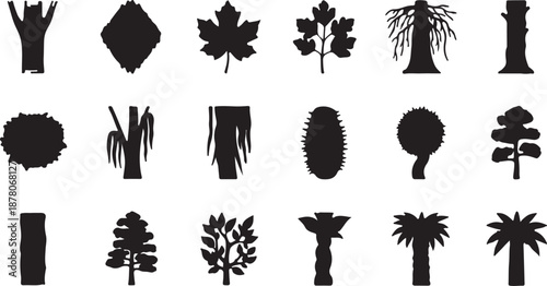 Collection of various tree silhouettes isolated on transparent background