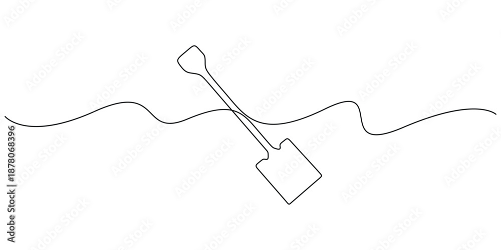 Obraz premium Minimalist continuous line drawing of a shovel, Concepts for gardening, agriculture, or construction