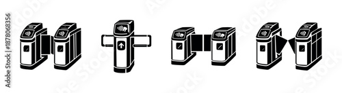 Turnstile vector icons set: security, entry gate, access control symbols
