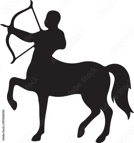 Black silhouette of a centaur aiming a bow and arrow isolated on transparent background