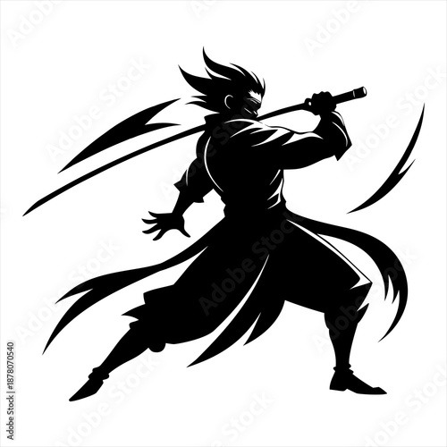 Silhouette of heroic martial vector art illustration