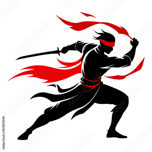 Silhouette of heroic martial vector art illustration