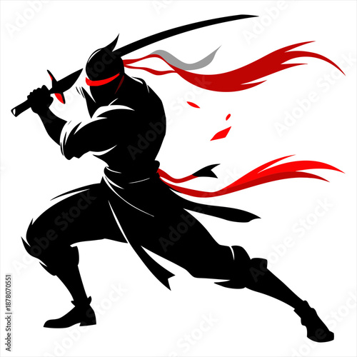 Silhouette of heroic martial vector art illustration