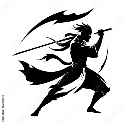 Silhouette of heroic martial vector art illustration