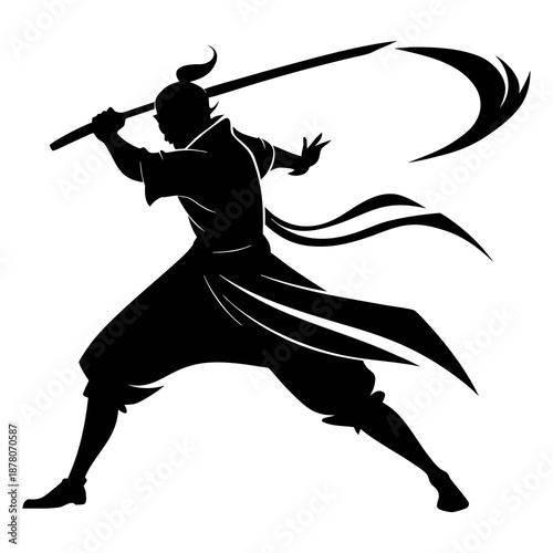 Silhouette of heroic martial vector art illustration