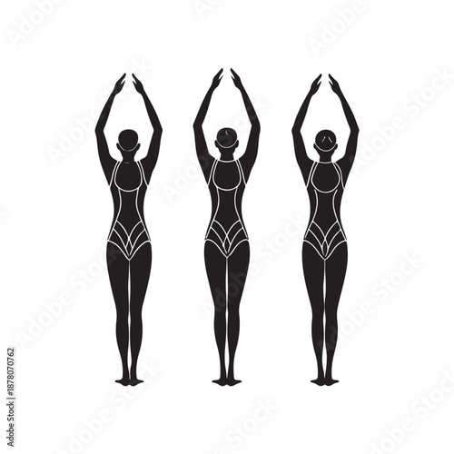 Synchronized swimmers Silhouette vector black color white background (1).eps