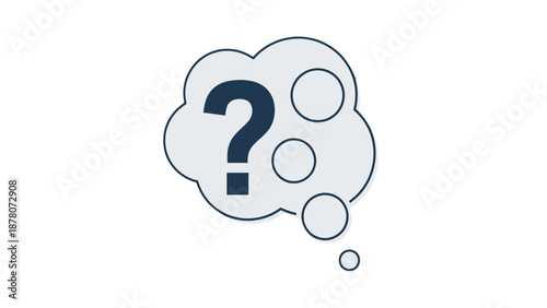 Thought bubble with question mark and empty circles.