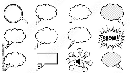 Collection of Cartoon Speech Bubbles and Text Boxes for Comics.