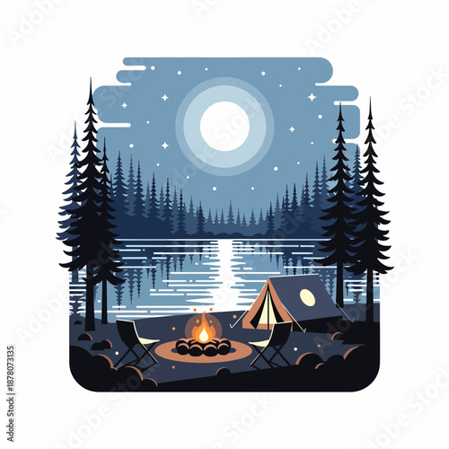 Camping by the Lake at Night
