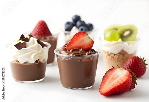 A delicious dessert bowl of fresh strawberries and gourmet chocolate cream creates a sweet, healthy snack featuring red berries and tasty white dairy yogurt