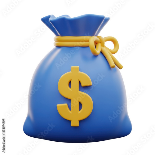 Blue money bag with dollar sign isolated on transparent background