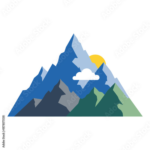Mountain Range with Sun and Cloud