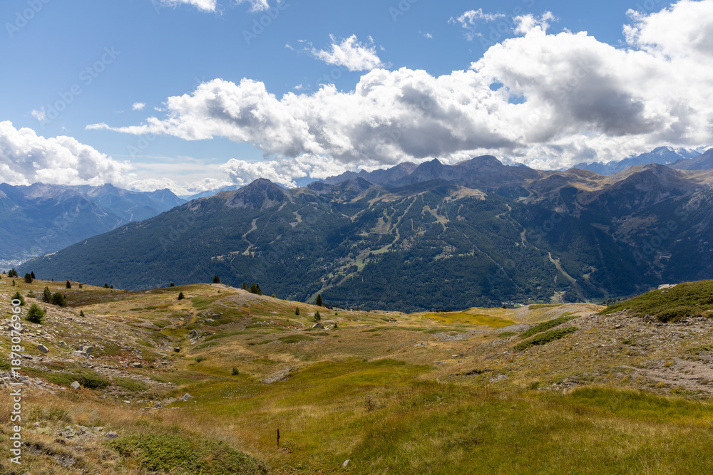 Fototapeta premium Mountain panorama from Col du Granon, a high mountain pass in the Hautes-Alpes, France