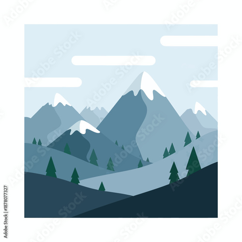 Mountain Landscape with Snow-Capped Peaks