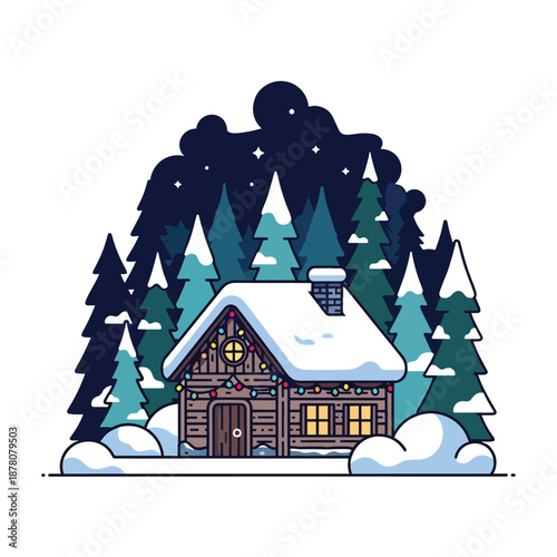 Cozy Log Cabin on Winter Night