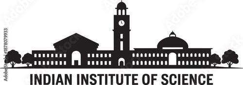 Indian institute of science building silhouette icon with capital letters on transparent background