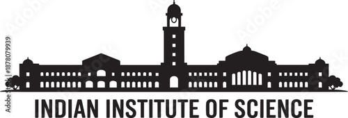 Indian institute of science building silhouette tower dome with text