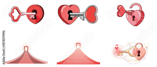 Heart shaped locks, keys, and glowing stairways love romance