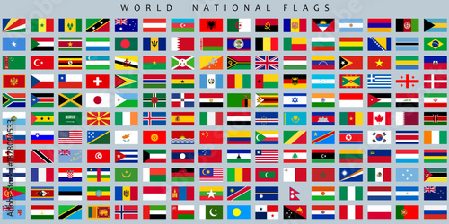 World National Flags Vector Set, Flat Rounded Rectangle Icons for UI UX Design, Language Selectors and Educational Materials