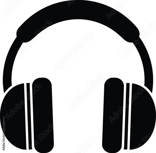 A black and white vector icon illustration of over-ear headphones for audio and music listening