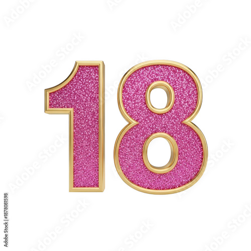 Shimmering pink number 18 isolated on transparent background