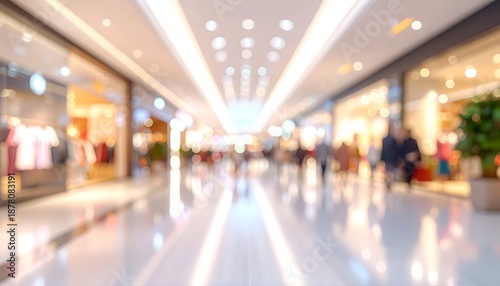 Wallpaper Mural A blurred image of a bustling shopping mall featuring bright lights, shops, and people Torontodigital.ca