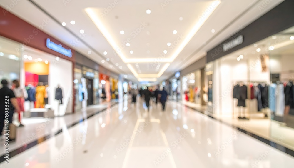 Fototapeta premium A crowded modern shopping mall with bright lights and elegant storefronts lining the hallway