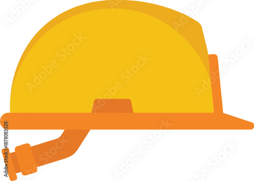 Yellow construction safety hard hat helmet side view icon for industrial worker protection headwear concept symbolising engineering builder contractor labor work safety equipment gear.