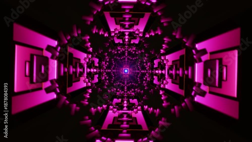 Loop seamless VJ motion background glowing geometric tunnel with pulsing neon