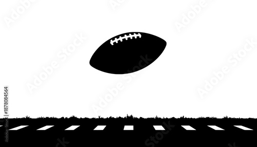 American Football Game Action With A Ball Suspended In The Air Over A Field