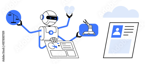 Artificial intelligence concept. AI transforming tasks with robotics, automation, and digital systems. AI drives smart solutions, enhancing robotics and efficient data management. tech advancements