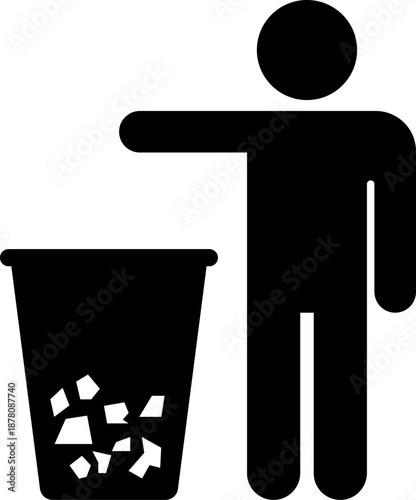 Black silhouette of person throwing trash away