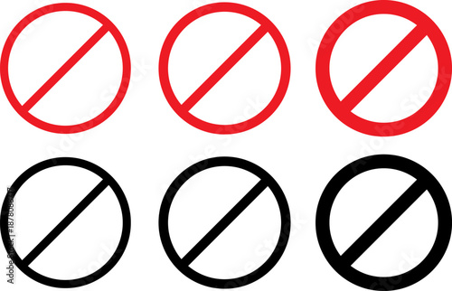 Prohibition signs in red and black color  isolated on white background
