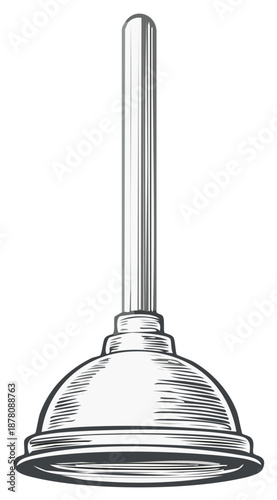 Classic hand-drawn plunger illustration for plumbing, unclogging, and home maintenance