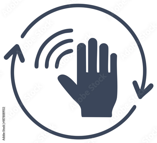 Hand gesture with signal and rotating arrows symbol icon