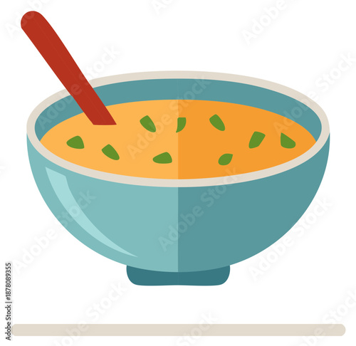 Soup bowl with spoon and seasonings Vector icon for healthy and delicious meal cooking recipe
