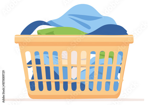 Full laundry basket with colorful dirty clothes ready for washing household chore illustration vector