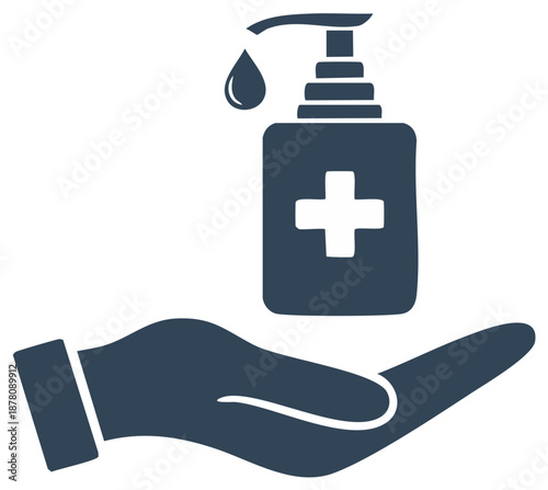 Hand Sanitizer Dispenser on a Palm for Hygiene and Health, Protection Against Germs and Viruses