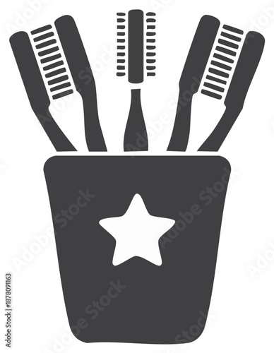 Three Toothbrushes in Holder with Star Detail