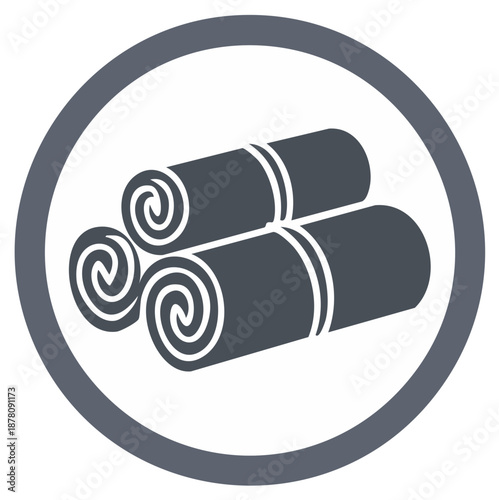 Three rolled towels or mats inside a circle icon representing spa and wellness concepts