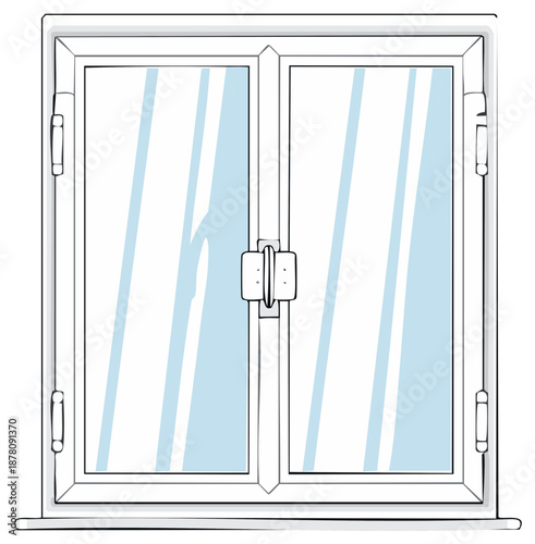 Double-Paned Window with Latches, Frame, and Sill Illustration