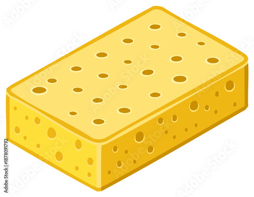 Isometric vector illustration of a yellow porous sponge for cleaning and washing
