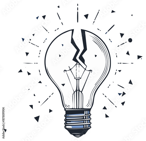 Shattered lightbulb with explosive crack symbolizing a failed idea or creative burnout