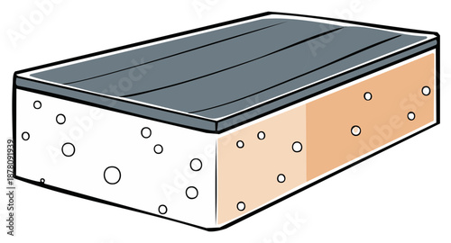 Illustration of a block of sponge with a layered design and simple, cartoon style.