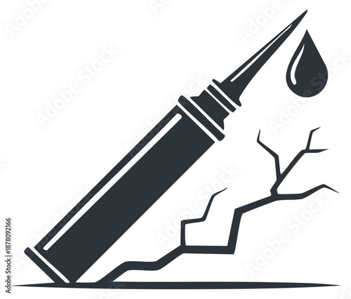 Sealant tube with nozzle applying adhesive to repair a crack in a surface vector icon