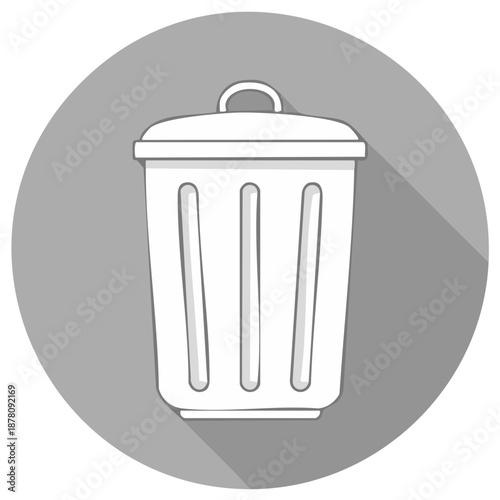Modern flat design white waste bin icon with long shadow inside a grey circle