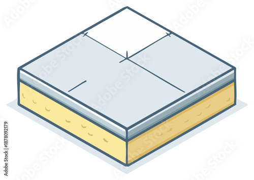 Isometric illustration of a layered sandwich panel for construction and insulation